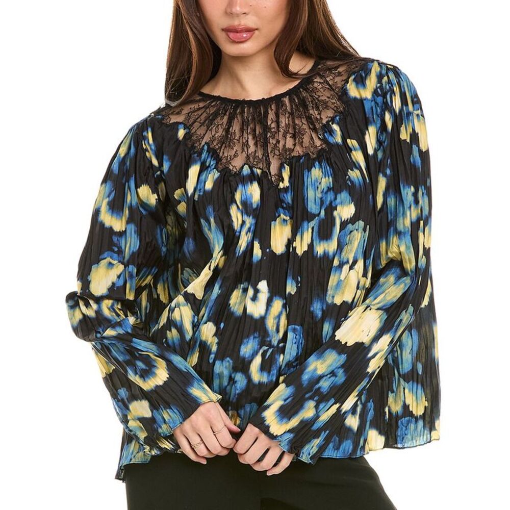 Jason Wu Collection Womens  Pleated Silk Blouse, Black